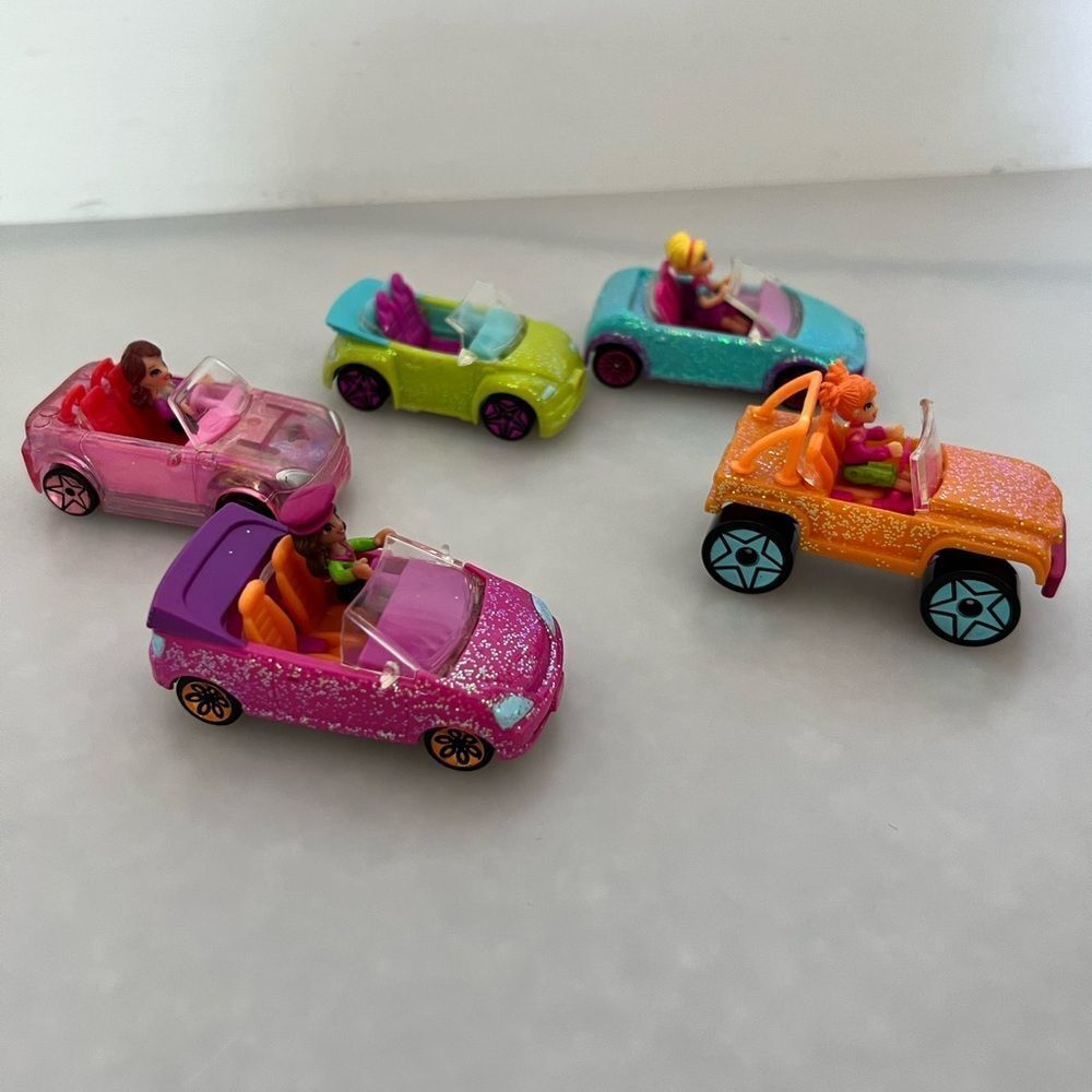 2006 Mattel Origin Polly Pocket 5 Mini Cars & 4 Bendable 1.5" Dolls